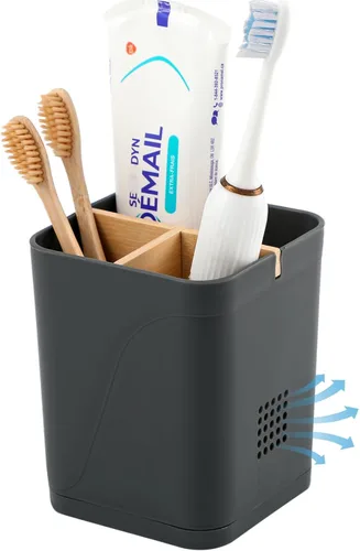 Miniatura 7 de Soporte para cepillo de dientes eléctrico de 3 ranuras con divisores de bambú para baños, organizador de cepillos de dientes y pasta de dientes