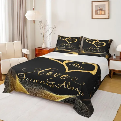 Miniatura 22 de Dog Side My Side - Juego de sábanas de tamaño Queen, color negro y blanco, sábana bajera ajustable para mujeres y hombres, sábanas románticas
