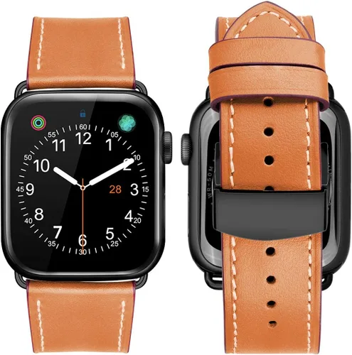 MroTech Correa de cuero compatible con Apple Watch de 1.772 in, 1.732 in, 1.654 in, 1.929 in, para hombres y mujeres, correa de cuero genuino de