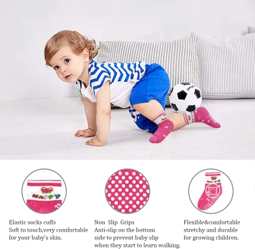 Miniatura 3 de Calcetines SkiBeaut para niño, 12 pares de calcetines antideslizantes para niño, calcetines de algodón con adherencia para niños de 1-3 3-5 5-7