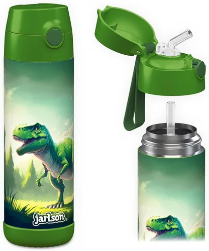 Miniatura 13 de Jarlson® CHARLI - Botella de agua para niños [12 onzas], botella térmica de acero inoxidable con pajilla, botella de agua aislada a prueba