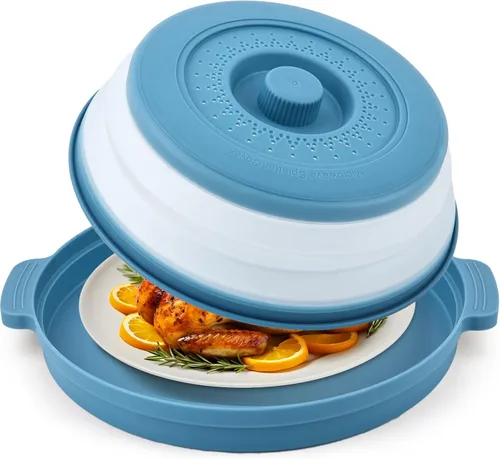 Miniatura 10 de Cubierta antisalpicaduras para microondas para alimentos con placa base antiquemaduras, plástico grande y silicona ventilada para evitar quemaduras
