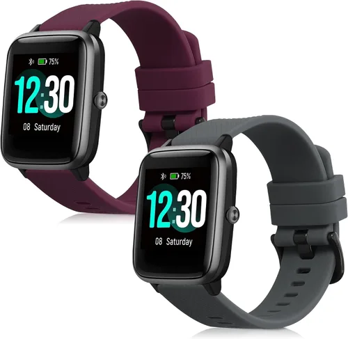 Miniatura 8 de kwmobile Correas compatibles con Willful Fitnesstracker/Smartwatch Straps – 2 correas de silicona de repuesto – Negro/Rosa polvoriento