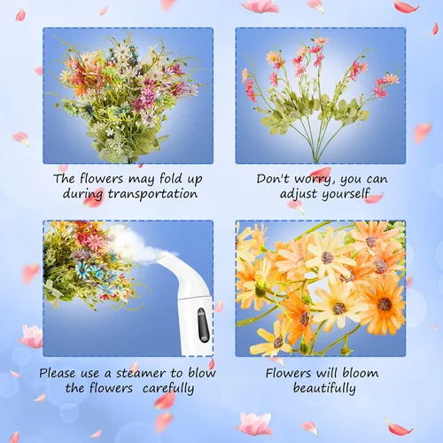 Miniatura 3 de Waydress 6 paquetes de flores artificiales de flores silvestres artificiales, flores silvestres artificiales, ramo multicolor para interiores