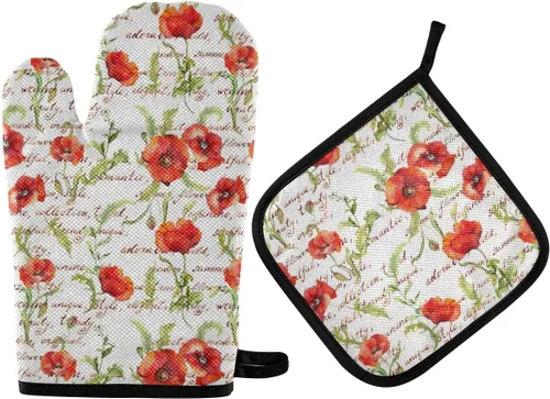 Miniatura 18 de ZZXXB Spring Bird - Guantes de cocina dobles con diseño floral de mariposa, resistentes al calor, antideslizantes, extra largos de 7 x 35 pulgadas