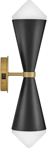 Miniatura 3 de Lark Betty 84122BK - Aplique vertical de dos luces, interruptor de encendido/apagado, diseño cónico retro, negro + latón lacado