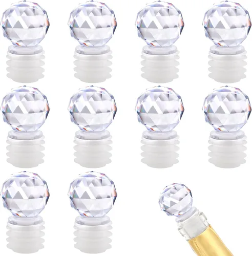 Tapón de acrílico para botella, 10 unidades, tapones decorativos para vino, transparentes con silicona hermética para vino, bebidas, refrescos,