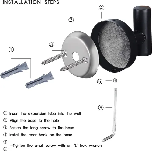 Miniatura 3 de Ganchos para toallas de baño, para bata de baño, gancho de pared negro mate, gancho de pared de acero inoxidable resistente para colgar puerta