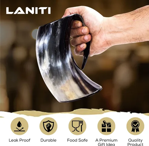 Miniatura 2 de Taza de cuerno vikingo – Jarra grande hecha a mano con cuerno de buey para aguamiel y cerveza, regalo medieval seguro para alimentos (tamaño grande)
