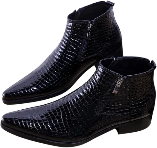Miniatura 7 de SANTIMON Botas casuales con puntera puntiaguda con cremallera a cuadros de charol para hombre