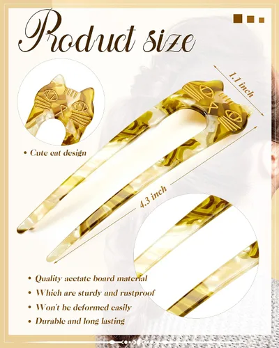 Miniatura 2 de Taiyin 10 piezas de horquillas francesas para mujer, en forma de U, para cabello largo, tenedores, pasadores de pelo de gato, 2 puntas para niñas