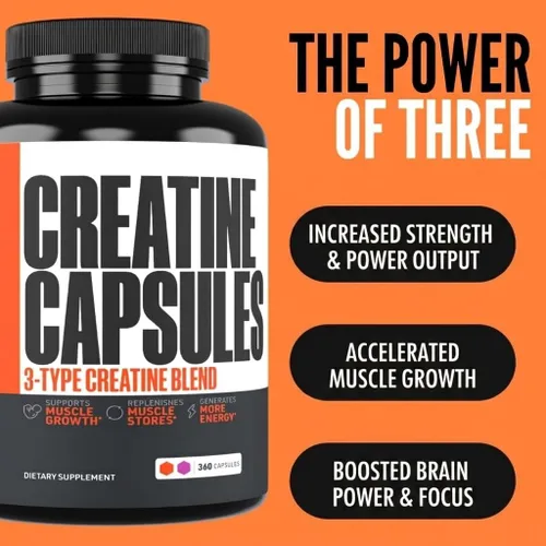 Miniatura 3 de Crazy Muscle Cápsulas de Creatina, 5g de Ganador de Masa a Granel Pre Entreno ThreeAtine Premium 3X, Alta Absorción Fácil de Tomar Monohidrato