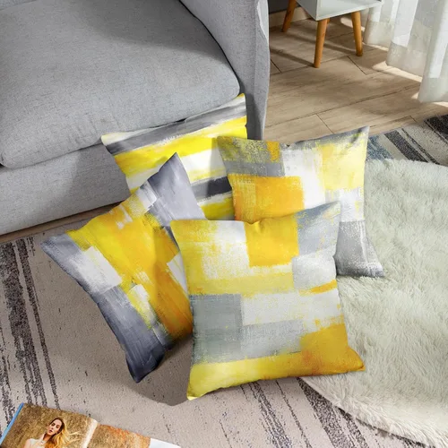 Miniatura 3 de Britimes - Juego de 4 fundas de almohada decorativas para cama, sofá, sofá, fundas de almohada, 18 x 18 in, 4 unidades Pintura abstracta amarilla