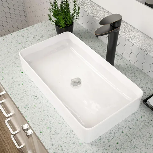 Miniatura 13 de Lavabo Rectangular, Dcolora 19" x 15" Lavabo de Baño de Cerámica Blanca de Porcelana Rectangular Lavabo de Baño Sobre Mostrador Lavamanos de Tocador