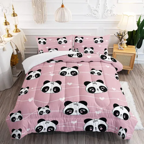 Miniatura 8 de DYcolor Juego de edredón con estampado de oso panda 3D para niños, 3 piezas, ligero, blanco y negro, con 1 edredón y 2 fundas de almohada para niños