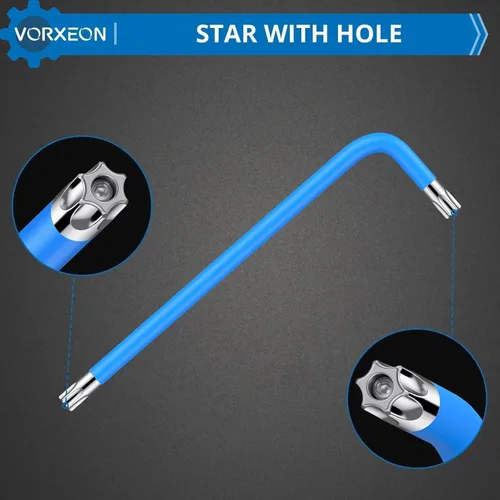 Miniatura 6 de Juego de 9 Llaves de Estrella T10 a T50, Llaves Torx Llaves Hexagonales con Codificación Visible y Revestimiento Antideslizante, Llave de Estrella