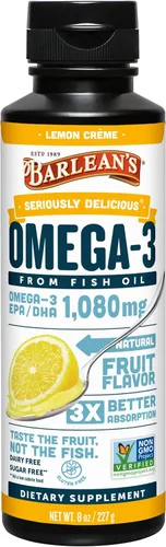 Barlean's Suplemento líquido de aceite de pescado Omega 3 para hombres y mujeres, 1080 mg de ácidos grasos EPA y DHA, promueve la salud del cerebro