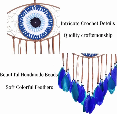 Miniatura 4 de Holmgren Atrapasueños de ojo Turco - Hecho a mano azul para arte de pared, decoración de apartamento, dije de buena suerte para oficinas del hogar