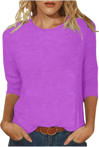 Miniatura 18 de Camisas de manga 3/4 para mujer, blusas casuales de verano 2026, cuello redondo, estampado floral, lindas, blusas holgadas 02 Beige