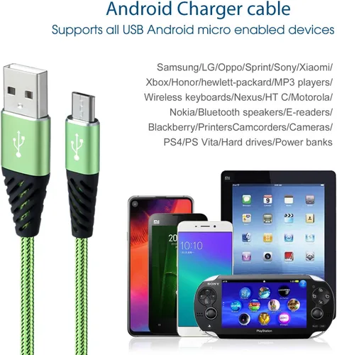 Miniatura 7 de Boenoea Fast Phone Charger Android 10ft 5-Pack Long Micro USB Cable Braided Compatible with Samsung Galaxy J3 J7 S6 S7 Edge Note 4 5 LG BlackBerry