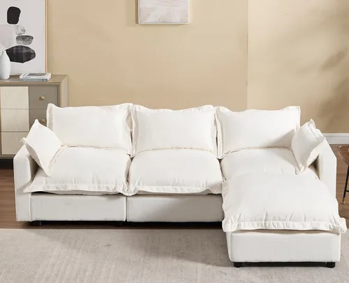 chairus Sofá modular modular de 97 pulgadas con asiento profundo otomano movible, juego de sofá de lino con almohadas suaves en forma de L para sala