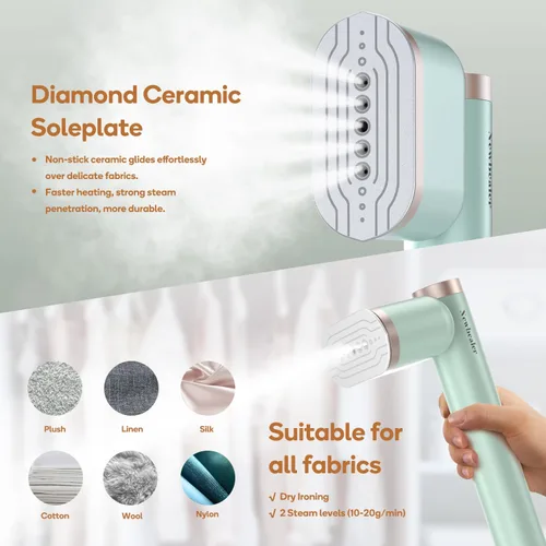 Miniatura 4 de Vaporizador Newbealer para ropa, plancha de vapor portátil de 1200W, 2 niveles de vapor, vapor horizontal y vertical, planchado en seco