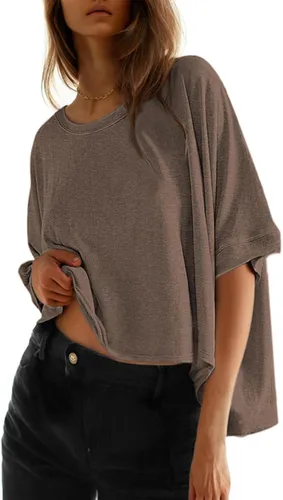 Miniatura 23 de Dokotoo -Camisetas de verano para mujer, color liso, holgadas, de gran tamaño, básicas