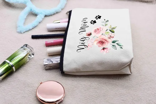 Miniatura 7 de LIBIHUA Bolsa de maquillaje para mujer, bolsa de cosméticos regalos para ella, bolsa de viaje femenina, Beige, 328-perro mamá