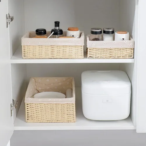 Miniatura 7 de Cesta de almacenamiento tejida de mimbre, organizador de juguetes, botes pequeños para despensa, regalos de dormitorio, estantes vacíos, cubo