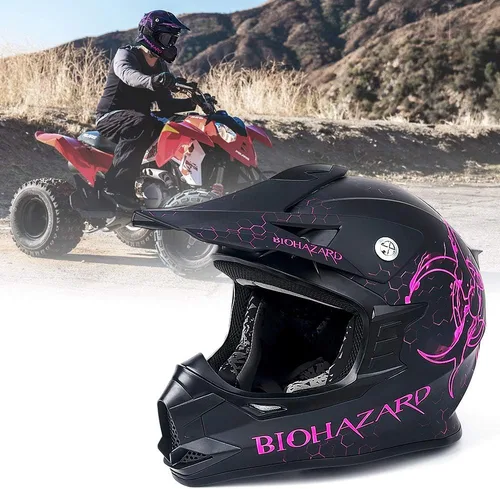 Orthrus Certificado DOT Casco para Adultos y Jóvenes para Motocicleta de Carretera de Motocross, ATV, Moto de Tierra (BIO-Rosa, S)