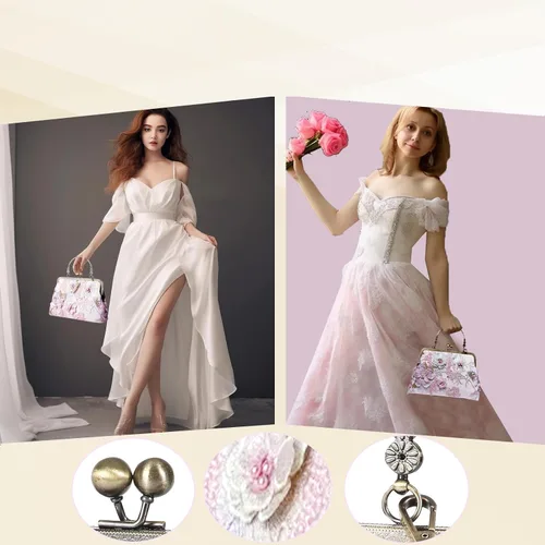 Miniatura 92 de Bolso floral con asa superior, bolso de noche Kiss Lock para mujer, bolso vintage