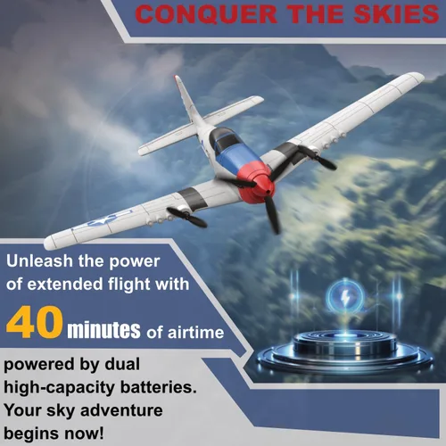 Miniatura 4 de Avión RC para principiantes, avión de control remoto P51 para adultos, caza de 3 canales de 2.4 GHz con estabilizador de giroscopio de 6 ejes, fácil