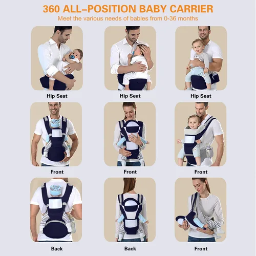Miniatura 5 de Portabebés ergonómico para bebés con asiento de cadera, bolsa de canguro, portabebés suave para recién nacidos a niños pequeños de 7 a 45 libras
