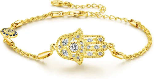 Miniatura 51 de Aniu Joyería de plata de ley 925 Hamsa de Fátima para mujer con circonita cúbica, viene con caja de regalo negra