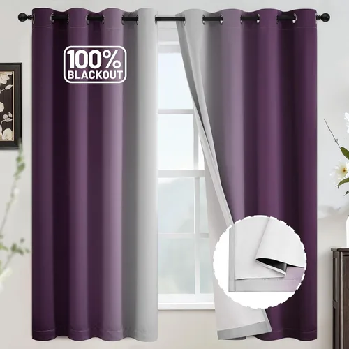 Miniatura 88 de COSVIYA Cortinas 100% Opacas Azul Degradado con Lazos Ajustables para Cocina Aislamiento Térmico Oscurecimiento de Habitación Cenefa con Bolsillo