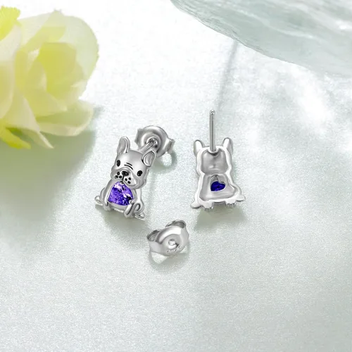 Miniatura 3 de Aretes de perro para mujer, plata de ley 925, diseño de bulldog francés, joyería de perro de animales, regalos para hija, nieta, niñas y mujeres