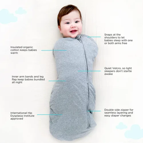 Miniatura 2 de Happiest Baby Sleepea Manta Envolvente Comforter - Manta Envolvente para Bebé de 100% Algodón Orgánico - Diseñada por Doctores Promueve el Grafito