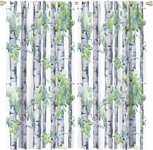 Miniatura 11 de Cortina opaca de bosque de verano, diseño de ramas de bosque, con bolsillo para barra, cortinas farbic con bolsillo para barra, comedor, cafetería