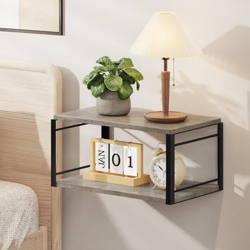 Miniatura 14 de Mesita de Noche Flotante Estante de Pared, Estante de Cabecera de Madera Mesita de Noche Montada en Pared Juego de 2, Mesa de Cabecera Flotante