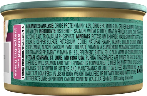 Miniatura 3 de Purina Fancy Feast - Alimento húmedo para gatos, Medleys - Comida de salmón salvaje rallado con espinacas en un sabroso caldo de comida para gatos