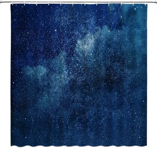 Miniatura 16 de AMFD Cortina de ducha con luna increíble, hermosa fantasía, cielo estrellado, luna brillante, azul, azul marino, negro, cortinas de baño, decoración