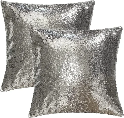 Miniatura 16 de iMaylex Juego de 2 fundas de almohada decorativas cuadradas brillantes con lentejuelas para Pascua, fiesta lumbar, otoño, boda, Navidad, Año Nuevo