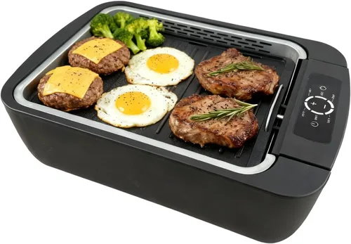 Parrilla y plancha sin humo para interiores, branquia eléctrica de 1100 W para barbacoa, dispositivo de extracción de humo, control de temperatura