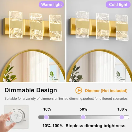 Miniatura 4 de Luminarias LED Modernas para Baño Regulables de 3 Luces Doradas para Tocador, Luminaria de Iluminación Ajustable 5CCT Luces de Tocador Sobre Espejo