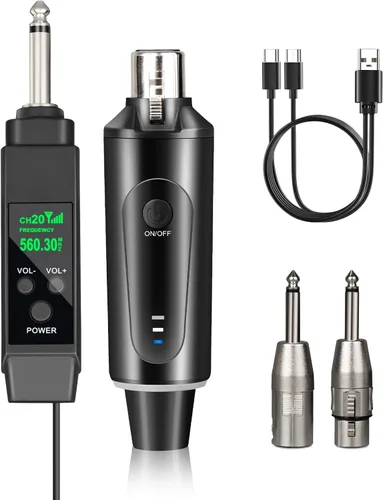 Depusheng Sistema de micrófono inalámbrico de 2.4 GHz Transmisor y receptor con ajuste de volumen, baja latencia, recargable, rango de 150 pies,