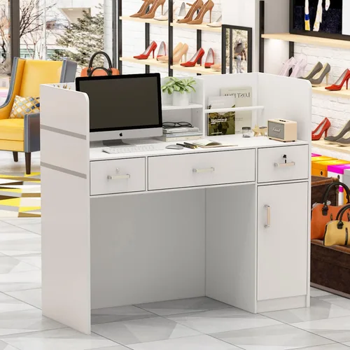 Miniatura 9 de Homsee Moderno escritorio de recepción con 3 cajones, armario de almacenamiento de 1 puerta y estante de gabinete, escritorio de madera