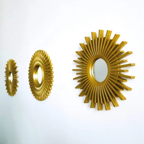 Miniatura 3 de BONNYCO Espejos dorados para pared, paquete de 3, espejos redondos de pared para dormitorio y decoración del hogar. Espejos decorativos de sala