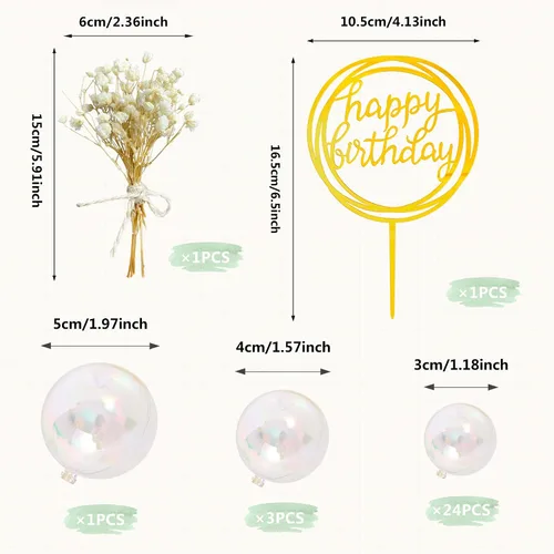Miniatura 2 de 30 piezas de mini bolas para tartas, decoración de pastel de acrílico, bolas de espuma para tartas, flores secas artificiales para bodas