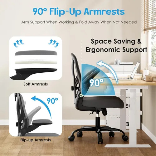 Miniatura 8 de Silla de oficina ergonómica de escritorio, silla de computadora de malla, silla de trabajo transpirable con ruedas, soporte lumbar ajustable, sillas