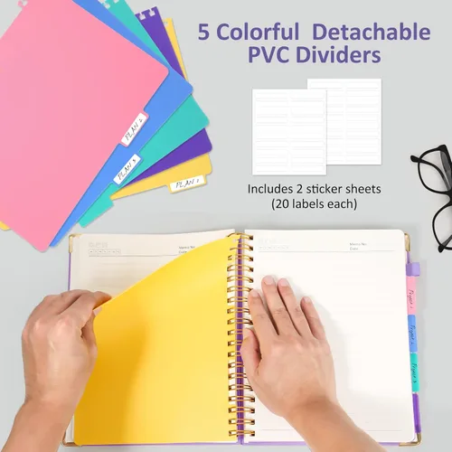 Miniatura 6 de Cuaderno de espiral de tapa dura, cuadernos grandes de 8"x10" B5 con divisores extraíbles y pestañas, 300 páginas, cuaderno de 5 asignaturas